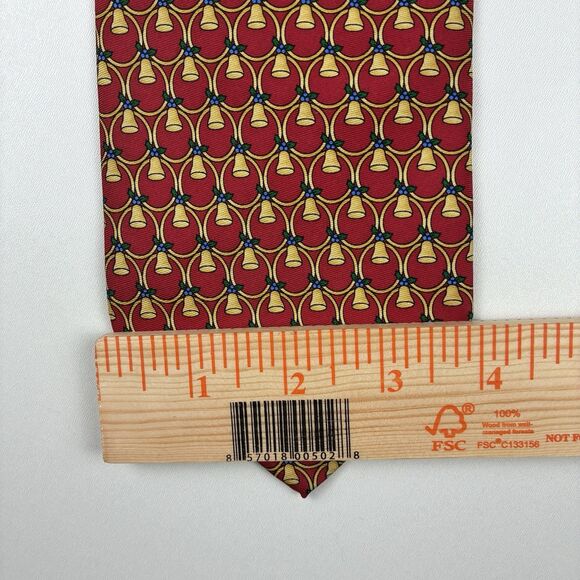 Jos A Bank Silk Holiday Red Gold Bell All Over Christmas Men’s Tie Made In USA - Picture 4 of 8